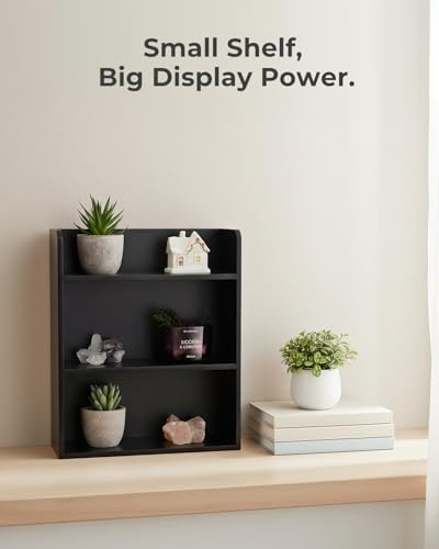 10"x 12" Small Trinket Display Shelf for Desk or Wall, Black | Fully Assembled, Wooden Shadow Box with Shelves, Display Case for Collectibles, Knick-Knack, Mini Figurines, Perfume, Crystal - color: Black