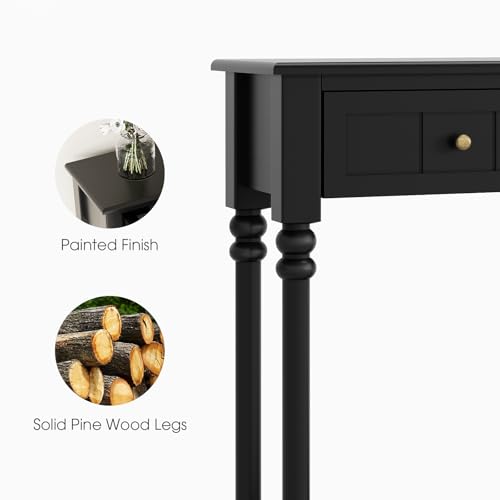 JOINICE Console Tables with Drawers,43" Entryway Table with Shelf and Solid Wood Legs,Narrow Long Sofa Table with Storage, Wood Foyer Tables for Entryway,Living Room,Hallway,Black - color: Black