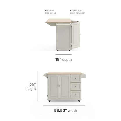 Homestyles Dolly Madison Off-White Mobile Kitchen Island Cart with Wood Drop Leaf Breakfast Bar - color: Soft White