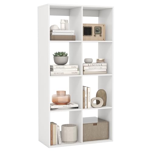 Giantex 8-Cube Bookcase, White Cubby Bookshelf w/Back Guardrail & Anti-Tipping Kits, 8-Tier Freestanding Storage Organizer with Shelves, Open Back Display Rack for Living Room, Bedroom, Study