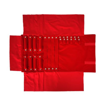 Velvet Travel Jewelry Case Roll Bag Organizer for Necklace Bracelet Earrings Ring (Black) (Red) - color: Red
