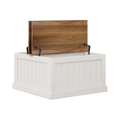 31.5" Farmhouse Coffee Table, Flip Top Coffee Square Table with Storage Compartment, Wooden Rustic Cocktail Table for Living Room, Bedroom, Apartment, Studio, White - color: White