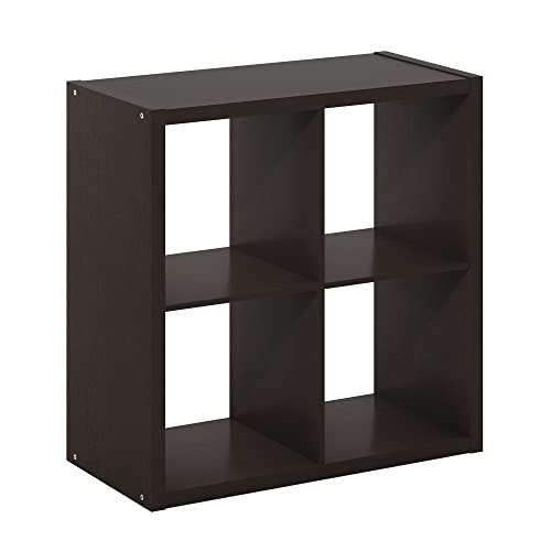 Furinno Cubicle Book Shelf, 4-Cube Bookshelf, Extra Thick Frame Reversible Bookcase with Open Back, 14.6 x 30 x 30, for Living Room, Bedroom, Home Office, Black Oak - color: Black Oak, size: 4-Cube