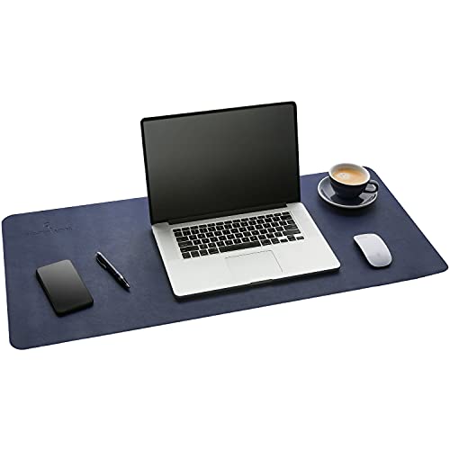 Gallaway Leather Desk Mat,Desk Writing Pad - Office Desk Pad, Large 36" x 17" Navy Blue, Desk Mats on Top of Desks, Gift Ready Elegant Computer Desk Mat Desk Cover Desk Pad Protector PU Leather - color: Navy Blue, size: Large