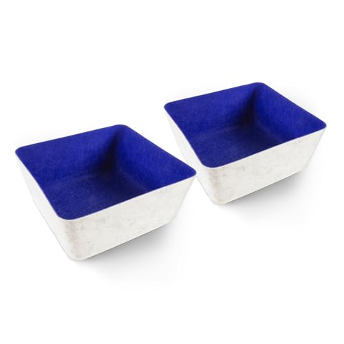 Three by Three Seattle Tapered Felt Storage Bins 2-Pack 9x9 Cream/Navy | Recycled felt tapered bins; soft non-scratch; 5"x5" fits most drawers; organize desk, office, bathroom, bedroom & entryway - color: Cream/Navy