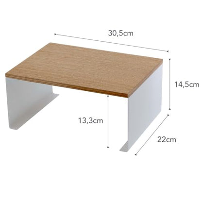 YAMAZAKI Home Tosca Wood-Top Stackable Kitchen Rack - Modern Counter Shelf Organizer - Large - Steel + Wood - Stack Up to Two - size: Large