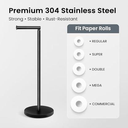 Cesun Extra Weighted Base Toilet Paper Holder Stand - SUS304 Rust Proof Free Standing Tissue Roll Holder for 4 Rolls, No Tipping, No Slipping, Matte Black - color: Black