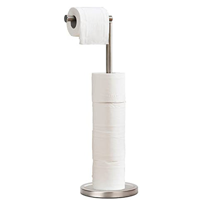 Toilet Paper Holder Stand, Freestanding Toilet Paper Holder Stand with Reserve for 4 More Rolls, SUS304 Stainless Steel Sturdy Base (Brushed Nickel) - color: Brushed Nickel