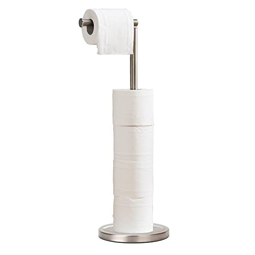 Toilet Paper Holder Stand, Freestanding Toilet Paper Holder Stand with Reserve for 4 More Rolls, SUS304 Stainless Steel Sturdy Base (Brushed Nickel) - color: Brushed Nickel