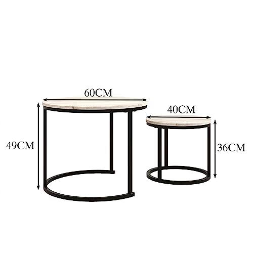 HOJINLINERO Round Coffee Table,Nesting Coffee Table Set of 2,Center Tables for Living Room,Office, Home Small Space,Stacking Side Tables,Sturdy and Easy Assembly,Wood Desktop,Black+White Oak,Small - color: Oak, size: Small