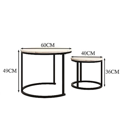 HOJINLINERO Round Coffee Table,Nesting Coffee Table Set of 2,Center Tables for Living Room,Office, Home Small Space,Stacking Side Tables,Sturdy and Easy Assembly,Wood Desktop,Black+White Oak,Small - color: Oak, size: Small