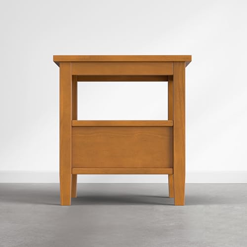SIMPLIHOME Warm Shaker End Table - 20 inch Wide Solid Wood Side Table in Warm Honey Brown, Transitional Accent Table for Living Room with Drawer, Open Shelf and Square Tapered Legs - color: Warm Honey Brown, size: 20 inch, style: End Table
