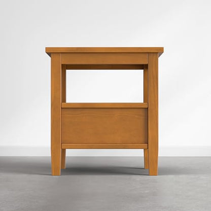 SIMPLIHOME Warm Shaker End Table - 20 inch Wide Solid Wood Side Table in Warm Honey Brown, Transitional Accent Table for Living Room with Drawer, Open Shelf and Square Tapered Legs - color: Warm Honey Brown, size: 20 inch, style: End Table