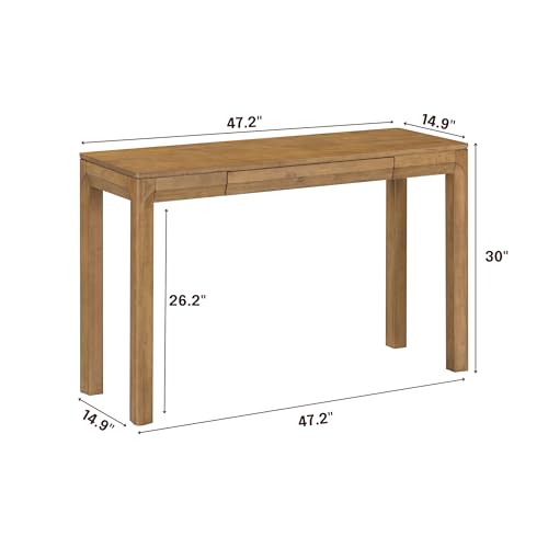 NTC Flow 47-Inch Console Table, Modern Solid Wood Entryway Table with Hidden Drawer, Waterproof & Heat Resistant, Narrow Table for Hallway, Living Room & Foyer, Teak Look - color: Teak Look, size: 47 Inch, style: Console