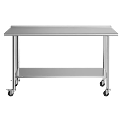 VEVOR Stainless Steel Work Table, 24x60 Inch Food Prep Table, Commercial Kitchen Workstation with Adjustable Undershelf, Metal Heavy Duty Utility Worktable, for Restaurant Home Hotel Garage Outdoor - size: 24*60
