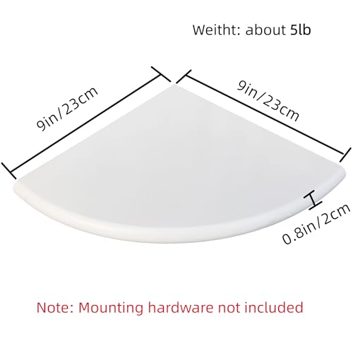 2 Pcs White Marble Corner Shower Shelf for Bathroom, 9'' x 9'' x 0.8'' Marble Corner Shelves for Bathroom Wall Mounted Both Side Polished