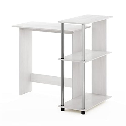 Furinno Abbott Corner Computer Desk with Bookshelf, White Oak/Chrome - color: White Oak/Chrome