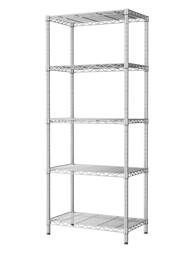 SINGAYE 5 Metal Shelves Wire Shelving Storage Shelf Adjustable Unit Pantry | 5 Tier Kitchen Laundry Room Organization Home Pantry Closet Bathroom Organizers Garage Rack 14" D x 24" W x 59.5" H Gray - color: Grey, size: 5 Tier 14"Dx24"Wx59.5"H