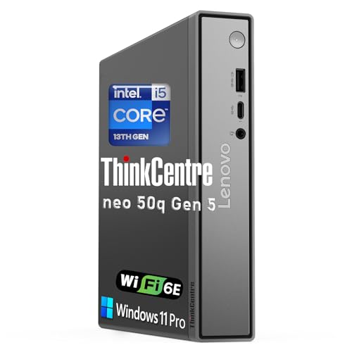 Lenovo ThinkCentre neo 50q Gen 5 tiny desktop, Intel Core i5-13420H, 8GB DDR5 RAM, 256GB PCIe SSD, Wi-Fi 6, Windows 11 Pro, Black