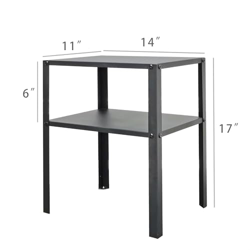 FixtureDisplays Black Metal 2-Tier Nightstand, Side Table, End Table, 14W x 11D x 17" H, Sturdy Riser 50 lbs Capacity