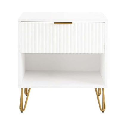 BROVAVE Sturdy Metal Legs Bedside Stand, Nightstand with Textured Drawer, Accent Table for Bedroom for Indoor use, White - color: White
