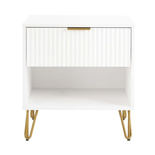 BROVAVE Sturdy Metal Legs Bedside Stand, Nightstand with Textured Drawer, Accent Table for Bedroom for Indoor use, White - color: White