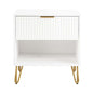JOSHEN Sturdy Metal Legs Nightstand, Bedside Stand with Textured Drawer, Accent Table for Bedroom for Indoor use, White - color: White