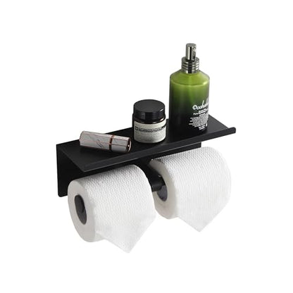 Black Toilet Paper Roll Holder with Shelf Wall Mounted for Bathroom (Black, Double Head) - color: Matte Black