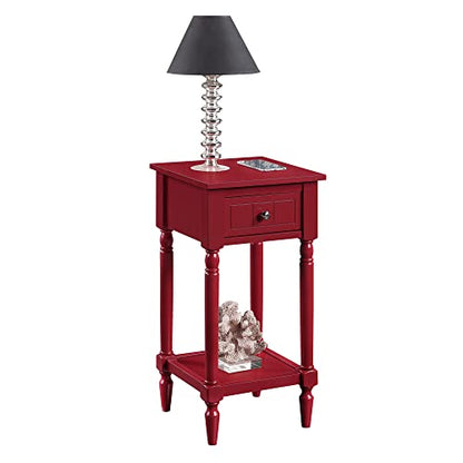 Convenience Concepts French Country Khloe 1 Drawer Accent End Table 14" - Traditional Farmhouse Side Table with Storage Drawer and Shelf for Living Room, Cranberry Red - color: Cranberry Red