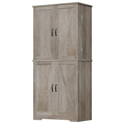 Vongrasig Kitchen Pantry Storage Cabinet with Barn Doors, Drawer and Adjustable Shelves, 6-Tier Tall Rustic Wood Cupboard Locker for Kitchen, Dining Room, Living Room, Bathroom, Rustic Grey - color: Rustic Grey
