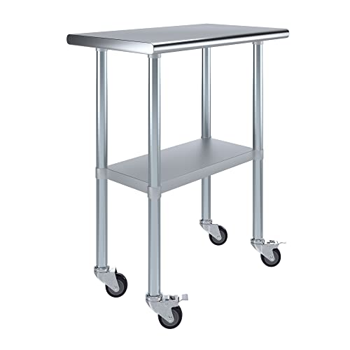 AmGood 30" Long x 18" Deep Stainless Steel Table with Casters - size: 30" Long x 18" Deep