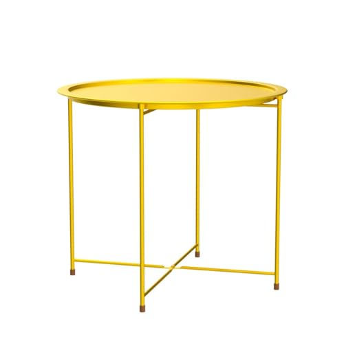 Garden 4 you End Table 2 PCS Metal Side Table Yellow Round Folding Tray Cyan Sofa Small Accent Fold-able Table, Round End Table Tray, Next to Sofa Table, Snack Table for Living Room and Bed Room - color: Yellow