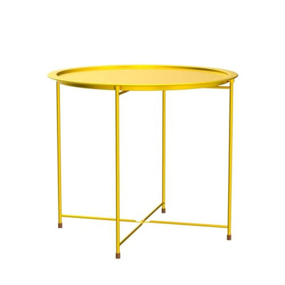 Garden 4 you End Table 2 PCS Metal Side Table Yellow Round Folding Tray Cyan Sofa Small Accent Fold-able Table, Round End Table Tray, Next to Sofa Table, Snack Table for Living Room and Bed Room - color: Yellow