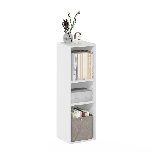 Furinno Fulda Book Shelf, 3-Tier Narrow Bookshelf, Bookcase with 10-in Width Storage Shelf, 9.3 x 9.8 x 31.5, for Living Room, Bedroom, Home Office, Plain White - color: Plain White, size: 3-Tier, 10W