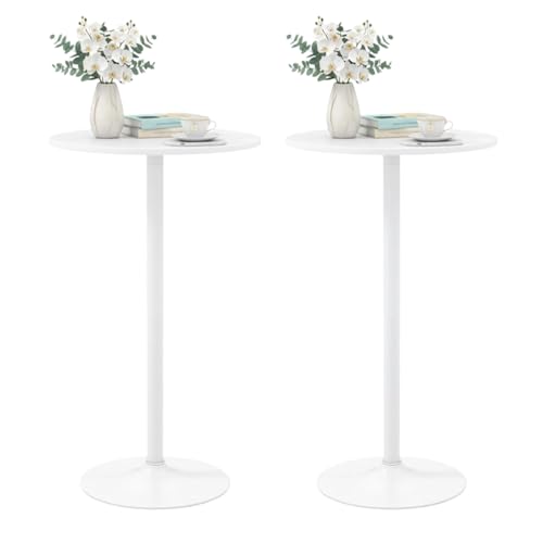 ERGOMASTER Cocktail Table,Two-in-one Modern Style Standing Circular Bar Table 40"/22" Two Convertible Height Suitable for Dining Room, Restaurant, Kitchen (2, White) - color: White, size: Diameter：23.99‘’