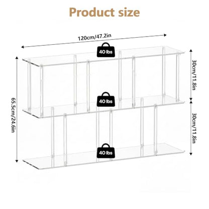 3-Tier Acrylic Wide Bookshelf 11.8''D X 47.2''W X 24.6''H Cube Organizer Shelf with Large Storage Easy Assembly for Home Office Living Room Bedroom