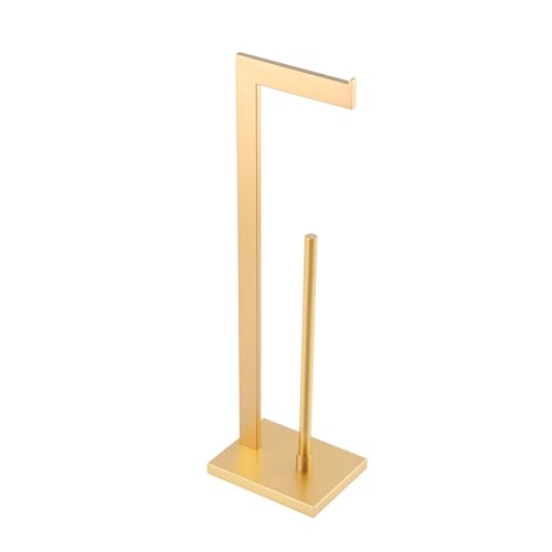 GERZWY Gold Toilet Paper Holder Free Standing with Reserve Stainless Steel Tissue Roll Holder Floor Stand Storage DZY004-BE - color: Gold