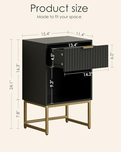 Masupu Fluted Nightstand,Modern Night Stand Wood Bedside Table with Storage Drawer Side End Table for Bedroom,Office,Black - color: Flutted-black