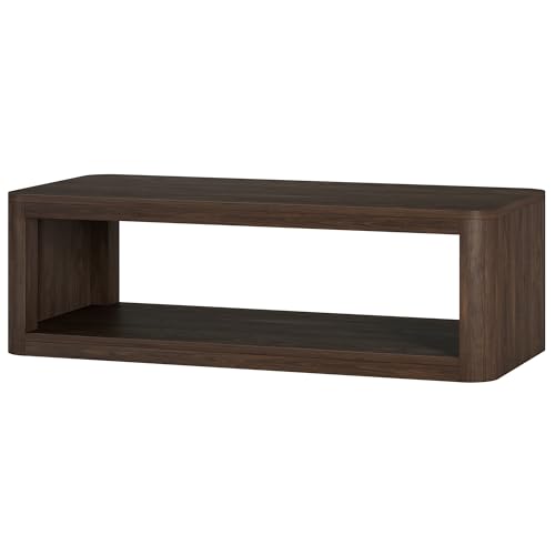Henn&Hart 47" Rectangular Low-Profile Coffee Table with Open Storage Shelf for Living Room, Family Room, or Office, Rich Brown - color: Rich Brown