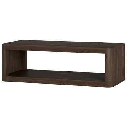Henn&Hart 47" Rectangular Low-Profile Coffee Table with Open Storage Shelf for Living Room, Family Room, or Office, Rich Brown - color: Rich Brown