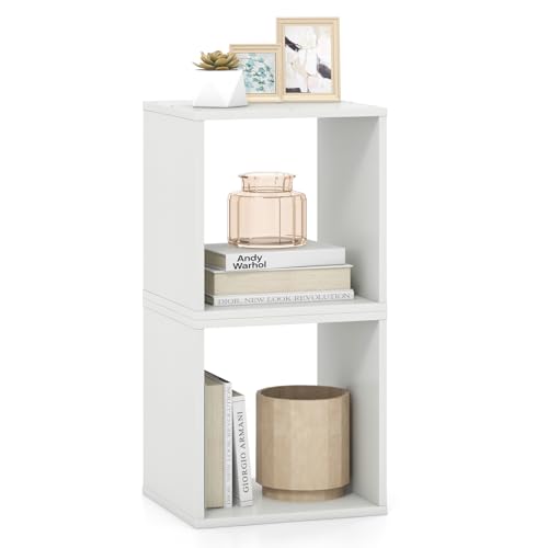 LOKO Stackable 2 Cube Storage Organizer, Freestanding Cubby Storage Bookcase with Anti-toppling Device, 2-Tier Bookshelf, Combinable Record Player Stand for Living Room Bedroom Study (1, White) - color: White