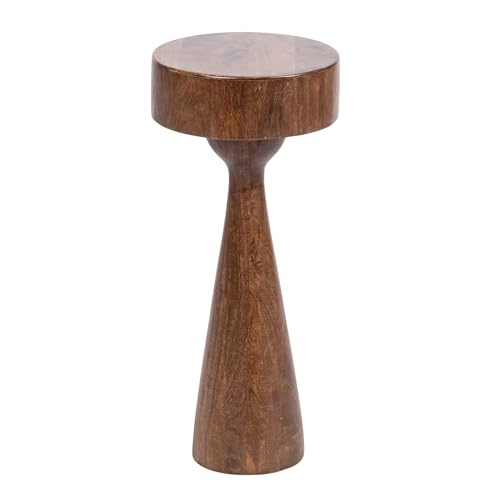 Kate and Laurel Solbrett Transitional Sophisticated Drink Table; 10 x 10 x 22; Walnut Brown; Mid-Century Sculptural Bedroom Nightstand with Unique Pedestal Table Design for Use as Indoor Plant Stand - color: Walnut Brown