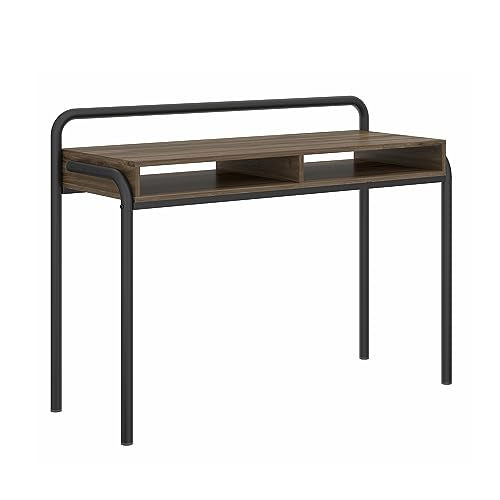 Techni Mobili Modern Office Desk with Storage - 46 Inch Classic Writing Table with 2 Open Shelves for Easy Access - Industrial Walnut Desk with Scratch Resistant Steel Frame Allure Collection | 46 Inch modern writing desk with 2 open shelves, scratch‑resi