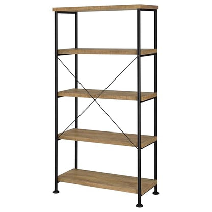 Coaster Home Furnishings - Analiese - Wood and Metal - 4-Tier Bookshelf with Open Shelves, X-Back Bracing, and Rectangular Frame - Home Office - 63-Inch - Mango - 802003 - color: Mango