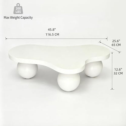 46" Cloud Coffee Table with 3 Ball Legs, Modern Irregular Center Table for Living Room, Low Cute Small MDF Tea Table for Bedroom, Space Apartment Cream White - color: Cloud-46"cream White