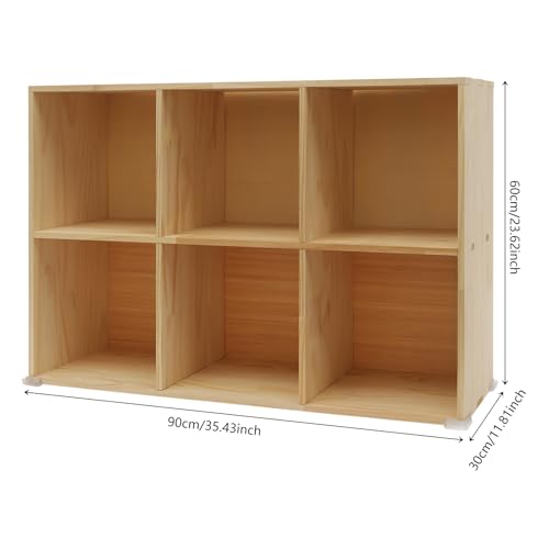 Wooden 6 Cube Shelf Bookcase, Floorstanding Bookshelf with Open Compartments & Back Panel 35.43x11.81x23.62 Inch, Solid Wood Cube Storage Organizer for Living Room, Bedroom, Home Office - size: 6 Cube