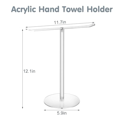 Clear Acrylic Hand Towel Holder Stand, T-Shape Free-Standing Towel Rack for Bathroom & Kitchen, Modern Minimalist Design, Simple Assembly, Countertop Organizer
