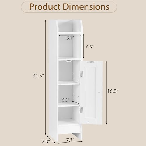 SUPER DEAL Small Bathroom Storage Corner Cabinet Set of 2, Narrow Floor Bathroom Toilet Paper Storage Organizer with Adjustable Shelves for Small Space, White