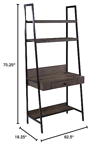 SEI Furniture - Lizvan Industrial Ladder Desk with Storage - Industrial Design, Grey Iron and Wood - Ideal for Home Office, Bedroom (HO1133637)