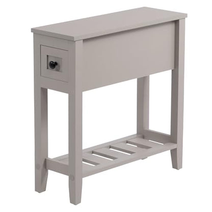 Grey Chairside Narrow End Table, Solid Recliner Side Table with Drawer, Slim Nightstand Bedside Table for Living Room Bedroom - size: 1 set grey
